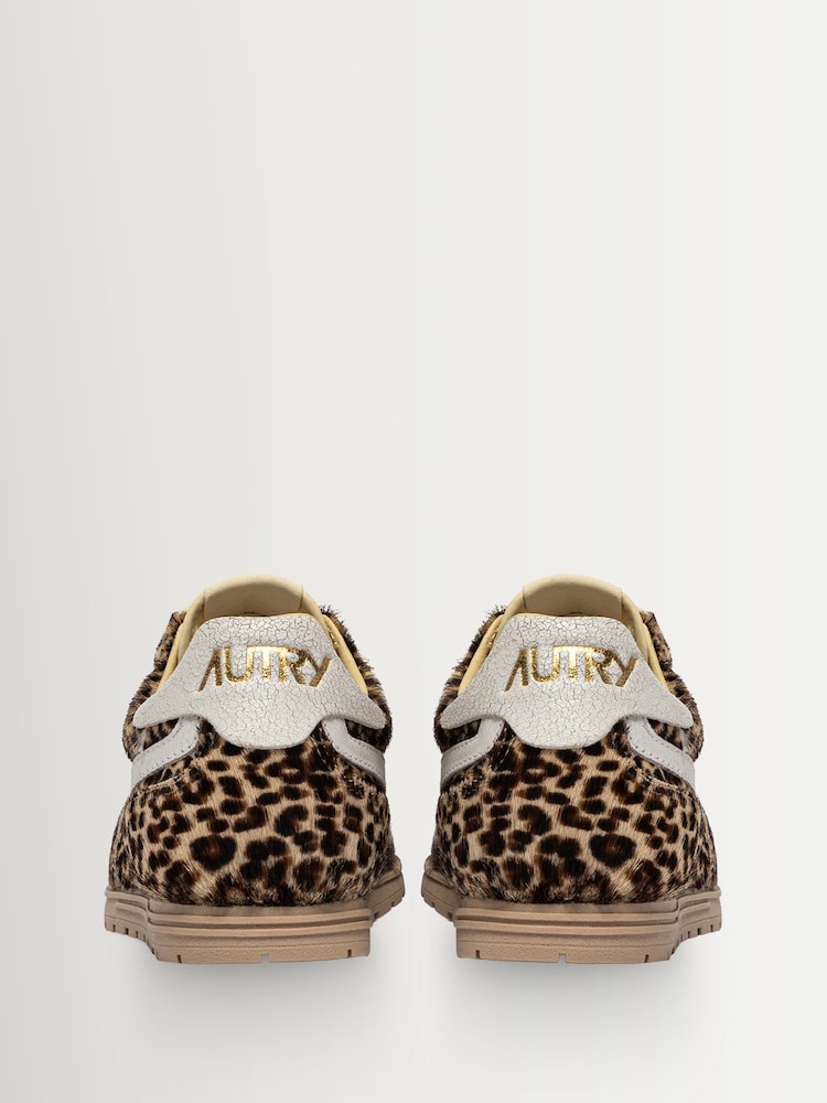 AUTRY Brown Windspin Leopard Print Ponyhair Low Profile Trainers with Leather Detailing - Image 2 of 6
