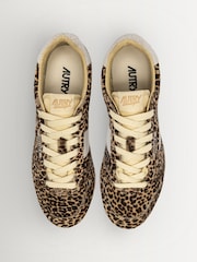 AUTRY Brown Windspin Leopard Print Ponyhair Low Profile Trainers with Leather Detailing - Image 5 of 6