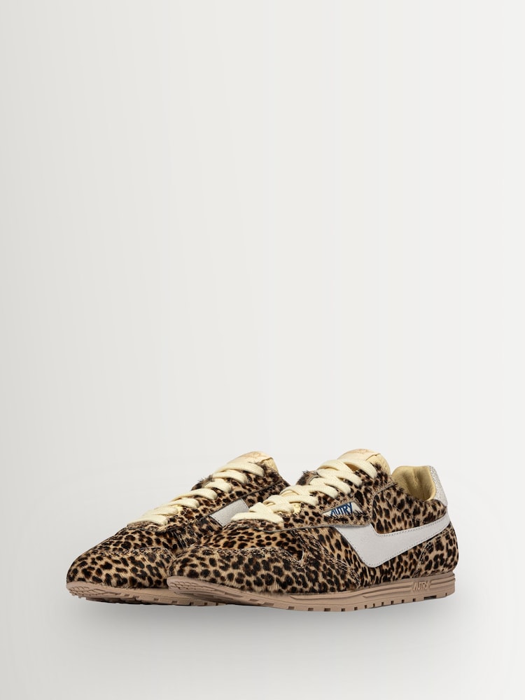 AUTRY Brown Windspin Leopard Print Ponyhair Low Profile Trainers with Leather Detailing - Image 6 of 6