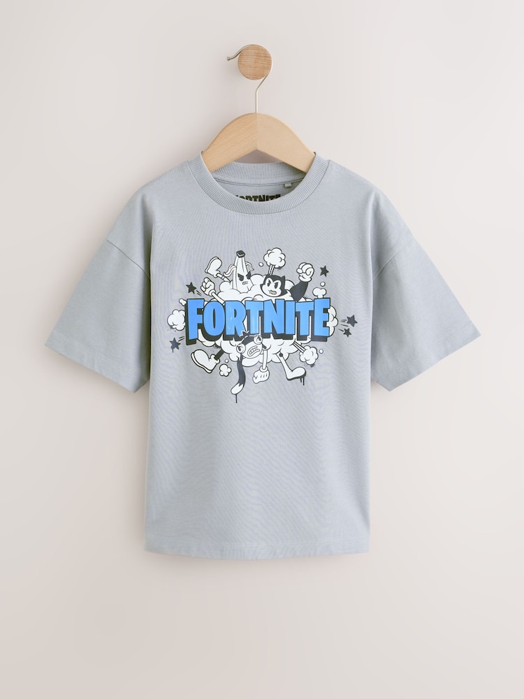 Grey Fortnite Print Short Sleeved T-Shirt (4-16yrs) - Image 1 of 4 Grey Fortnite Print Short Sleeved T-Shirt (4-16yrs) - Image 1 of 4