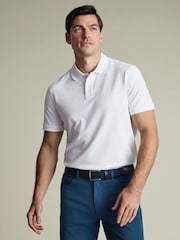 Charles Tyrwhitt White Short Sleeve Cotton Stretch Pique Polo Shirt - Image 1 of 5