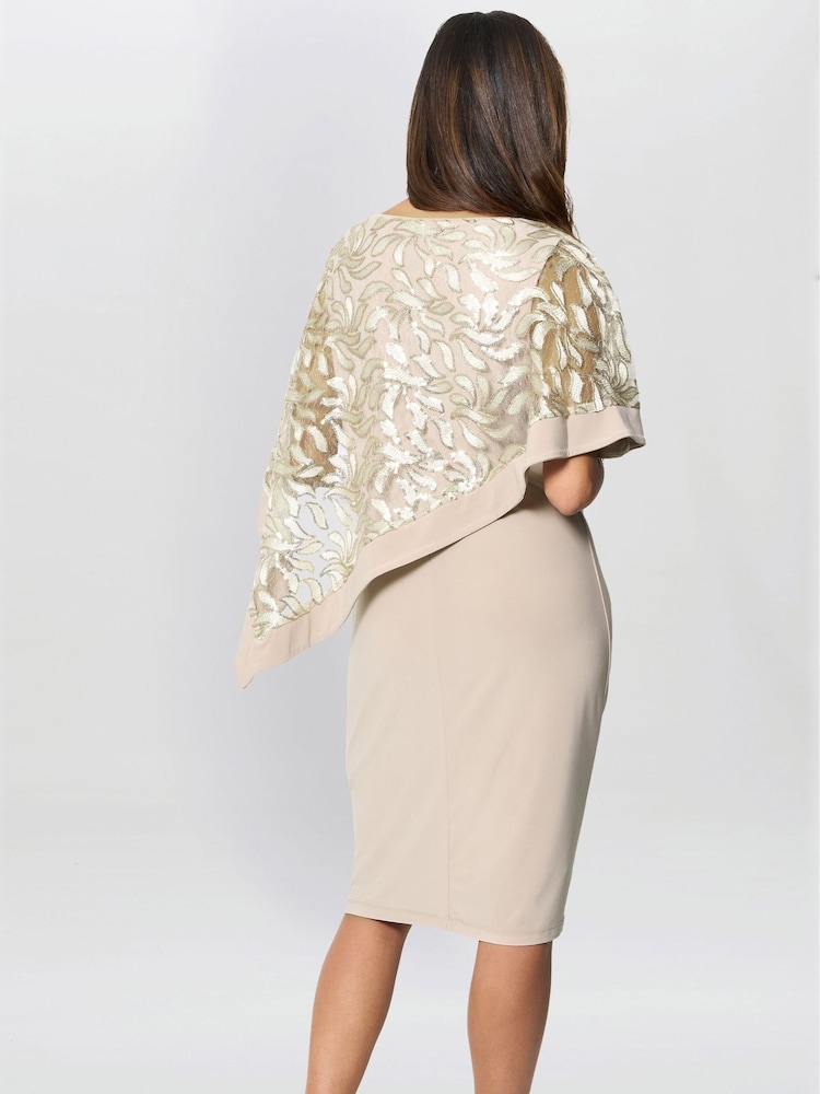 Gina Bacconi Cream Darlene Embroidered Cape Dress - Image 2 of 7 Gina Bacconi Cream Darlene Embroidered Cape Dress - Image 2 of 7