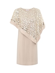 Gina Bacconi Cream Darlene Embroidered Cape Dress - Image 7 of 7
