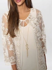 Gina Bacconi Cream Dollie Floral Soutache Dress And Jacket Set With Detachable Necklace - Image 4 of 7