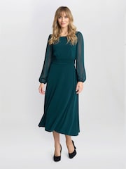 Gina Bacconi Green Piper Jersey And Chiffon Midi Dress - Image 1 of 5