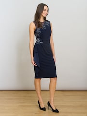 Gina Bacconi Blue Eden Crepe Dress With Beading Detail - Image 3 of 5