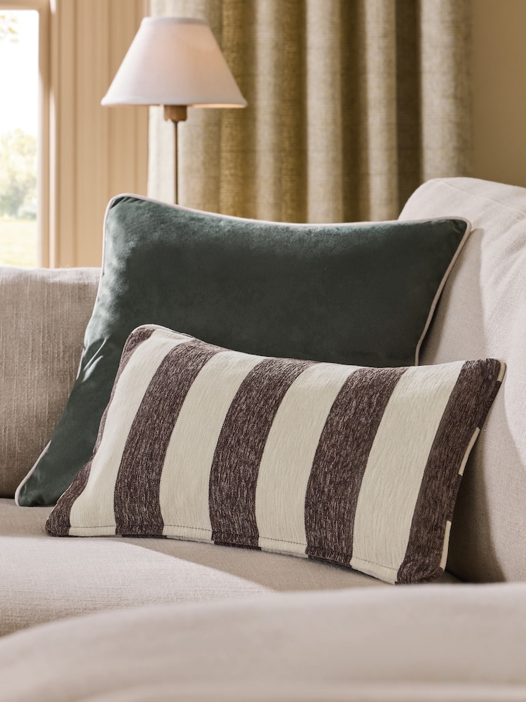 Chocolate Brown 50 x 30cm Chenille Stripe Cushion - Image 1 of 4 Chocolate Brown 50 x 30cm Chenille Stripe Cushion - Image 1 of 4