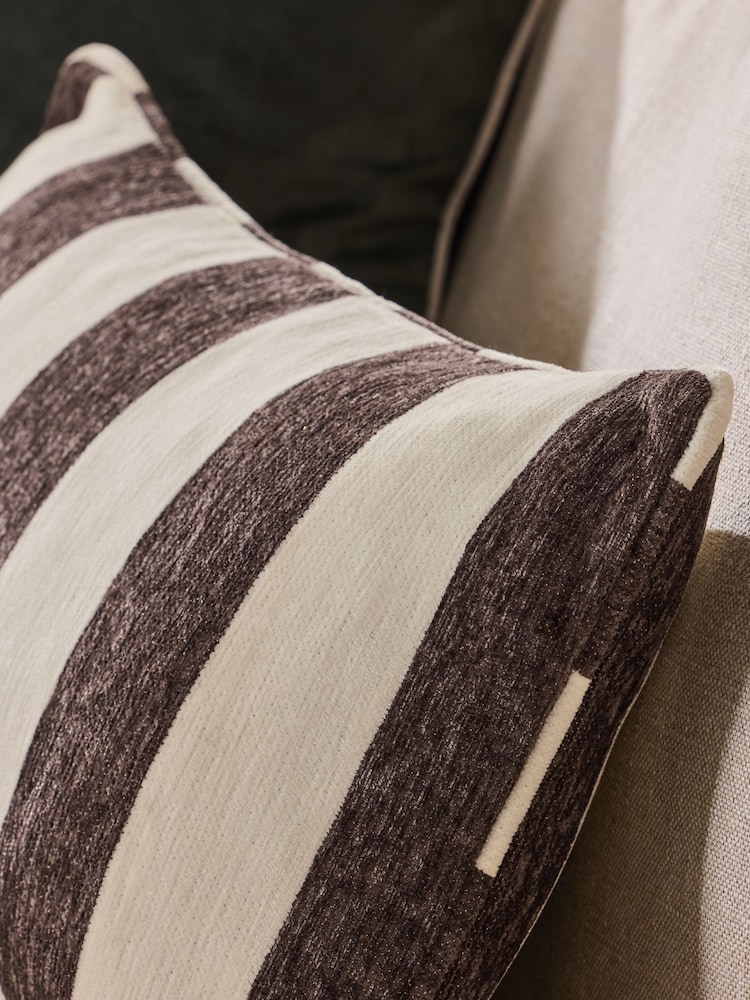 Chocolate Brown 50 x 30cm Chenille Stripe Cushion - Image 2 of 4 Chocolate Brown 50 x 30cm Chenille Stripe Cushion - Image 2 of 4