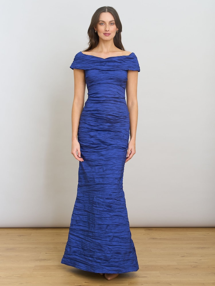 Gina Bacconi Blue Sidney Off Shoulder Maxi Dress - Image 1 of 7 Gina Bacconi Blue Sidney Off Shoulder Maxi Dress - Image 1 of 7