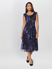 Gina Bacconi Blue Winnie Pleated Midi Dress - Image 1 of 5