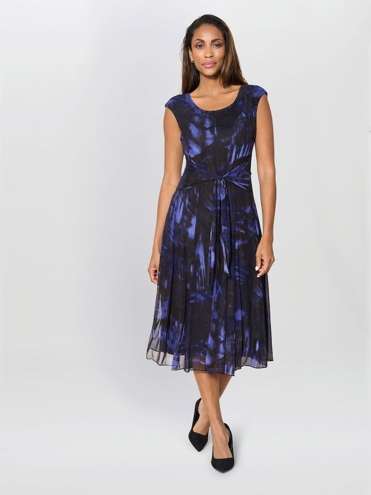 Gina Bacconi Blue Winnie Pleated Midi Dress - Image 1 of 5 Gina Bacconi Blue Winnie Pleated Midi Dress - Image 1 of 5