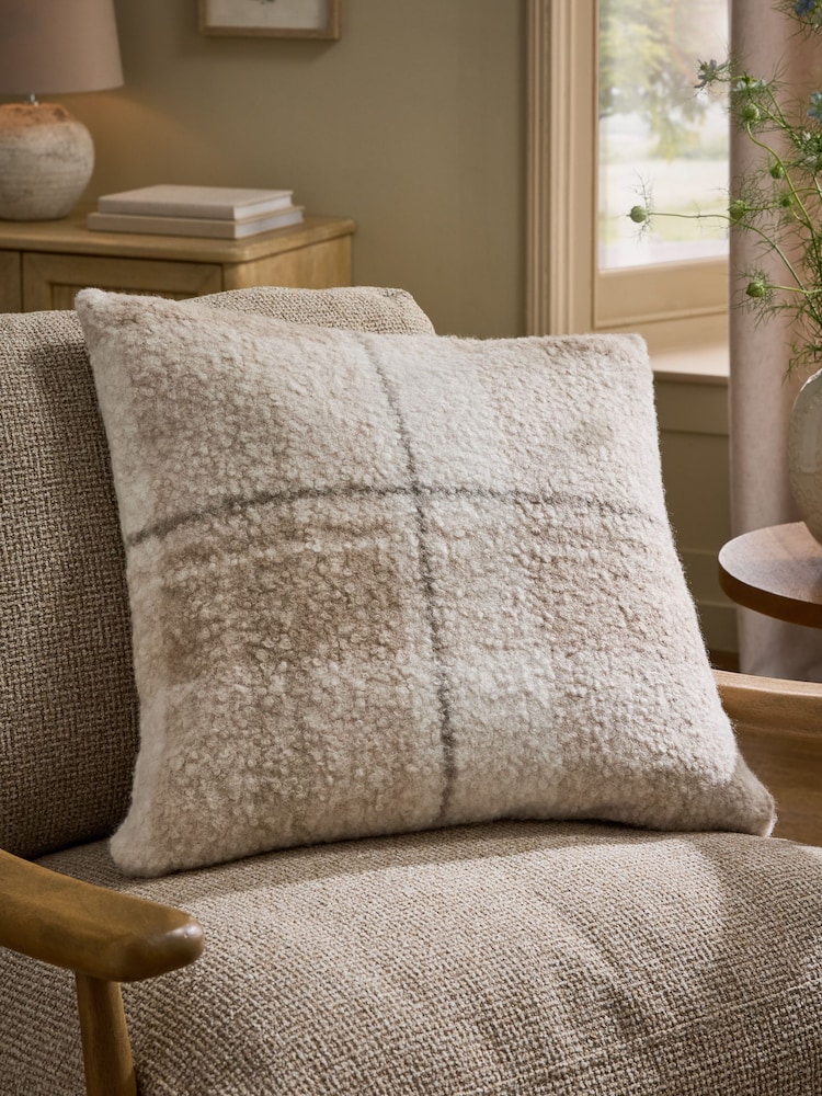 Natural 50 X 50cm Boucle Check Cushion - Image 1 of 4 Natural 50 X 50cm Boucle Check Cushion - Image 1 of 4