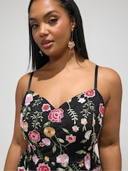 Yours Curve Black London Floral Strappy Embellished Dress - Image 4 of 5