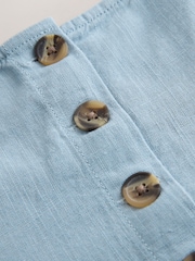 浅蓝色 - 亚麻短袖宽松T恤 - 图片5 / 6