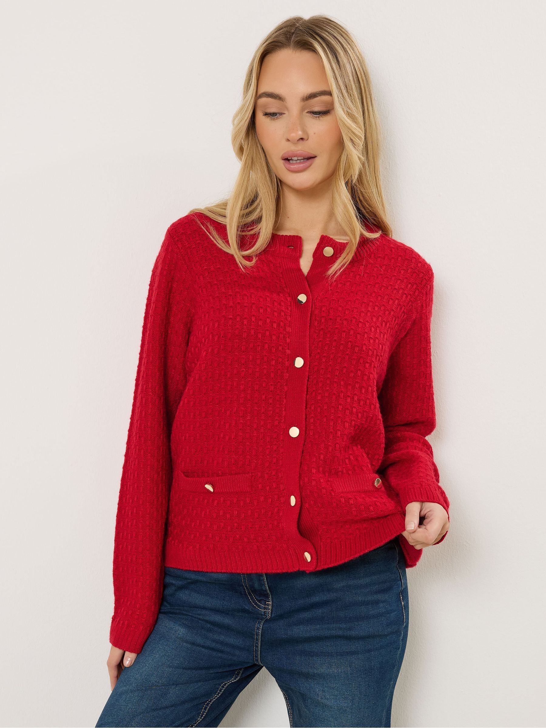 M & Co Women's Red Button Detail Cardigan