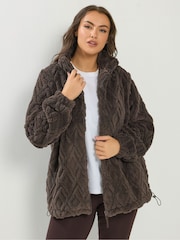 Yours Curve Brown Textured Zip Fleece - Image 1 of 6