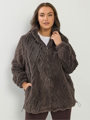 Yours Curve Brown Textured Zip Fleece - Image 2 of 6