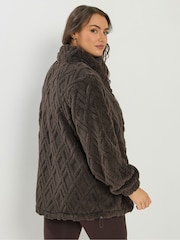 Yours Curve Brown Textured Zip Fleece - Image 4 of 6