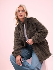 Yours Curve Brown Textured Zip Fleece - Image 5 of 6