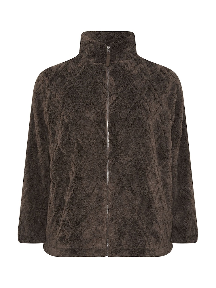 Yours Curve Brown Textured Zip Fleece - Image 6 of 6 Yours Curve Brown Textured Zip Fleece - Image 6 of 6