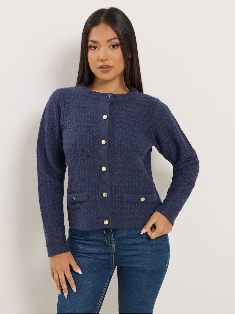 M&Co Blue Petite Button Detail Cardigan - Image 1 of 6