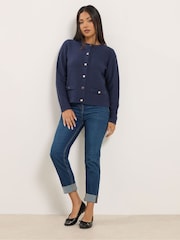 M&Co Blue Petite Button Detail Cardigan - Image 3 of 6