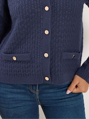 M&Co Blue Petite Button Detail Cardigan - Image 5 of 6