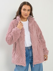 Yours Curve Pink Textured Zip Fleece - Image 1 of 6