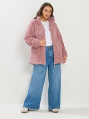 Yours Curve Pink Textured Zip Fleece - Image 3 of 6