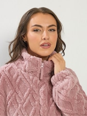 Yours Curve Pink Textured Zip Fleece - Image 5 of 6