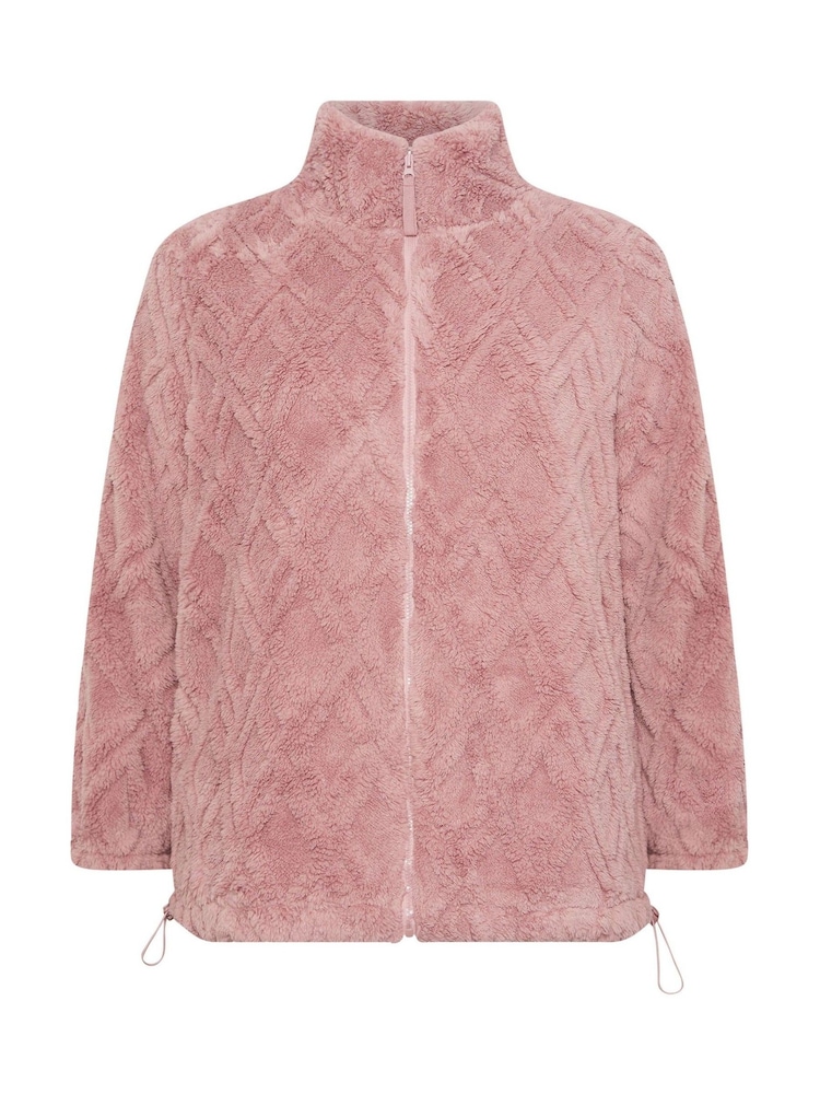 Yours Curve Pink Textured Zip Fleece - Image 6 of 6 Yours Curve Pink Textured Zip Fleece - Image 6 of 6