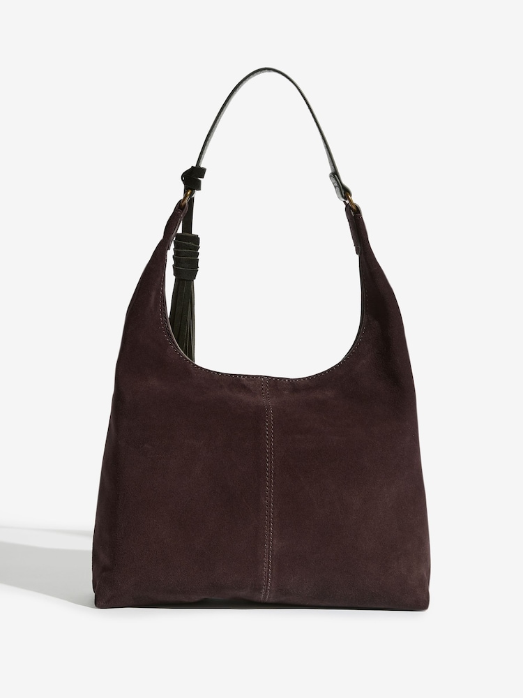 Friends Like These Chocolate Brown Suede Mini Slouch Shoulder Bag - Image 7 of 7