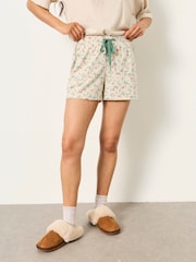 FatFace Oatmeal Fox Print Jersey Pyjama Shorts - Image 1 of 6