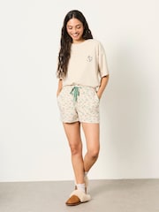 FatFace Oatmeal Fox Print Jersey Pyjama Shorts - Image 3 of 6