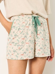 FatFace Oatmeal Fox Print Jersey Pyjama Shorts - Image 4 of 6