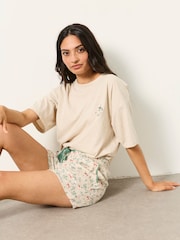 FatFace Oatmeal Fox Print Jersey Pyjama Shorts - Image 5 of 6
