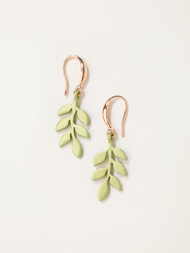 FatFace Green Leaf Drop Earrings - Image 1 of 2