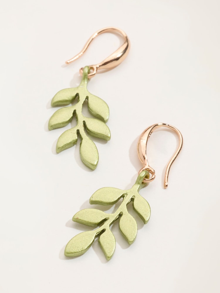 FatFace Green Leaf Drop Earrings - Image 2 of 2