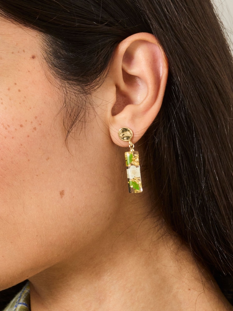 FatFace Green Resin Flower Drop Earrings - Image 4 of 4 FatFace Green Resin Flower Drop Earrings - Image 4 of 4