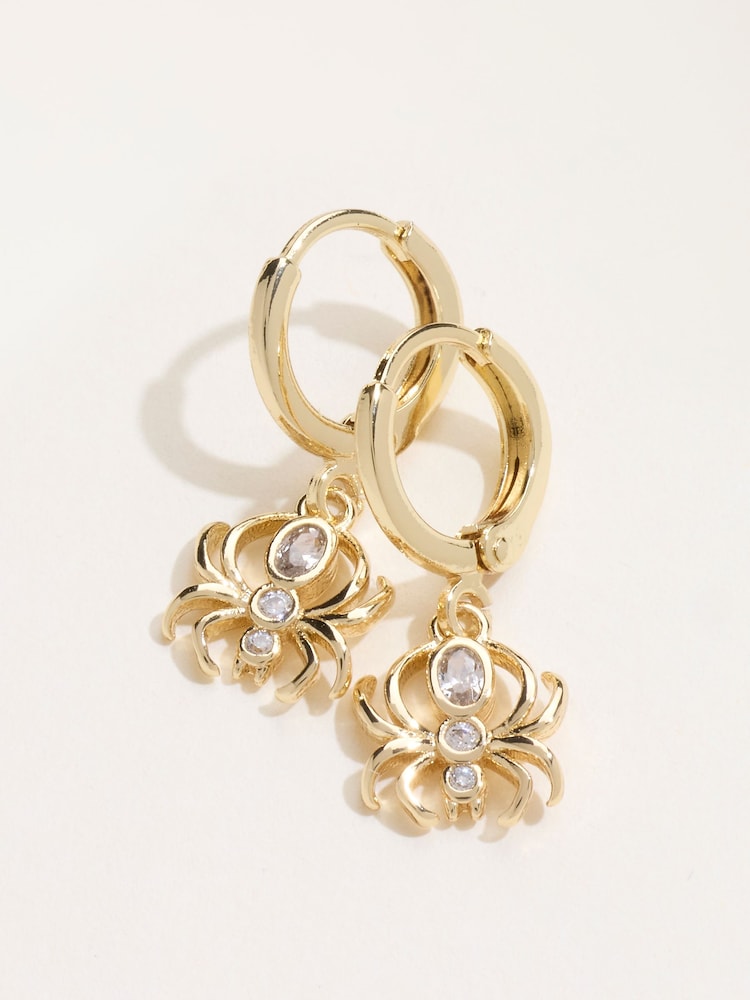 FatFace Halloween Spider Gold Tone Huggie Hoop Earrings - Image 2 of 2