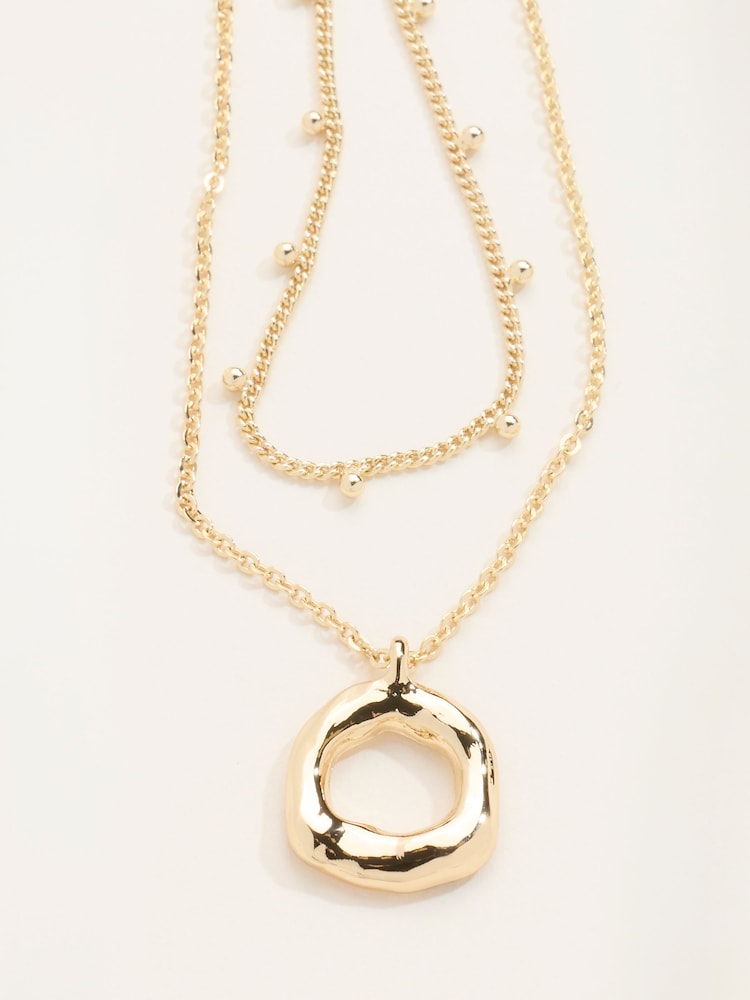 FatFace Gold Tone Layered Hoop Necklace - Image 2 of 3 FatFace Gold Tone Layered Hoop Necklace - Image 2 of 3