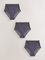 Charcoal Grey High Waist High Leg Ultimate Comfort Lace Knickers 3 Pack - Image 1 of 9