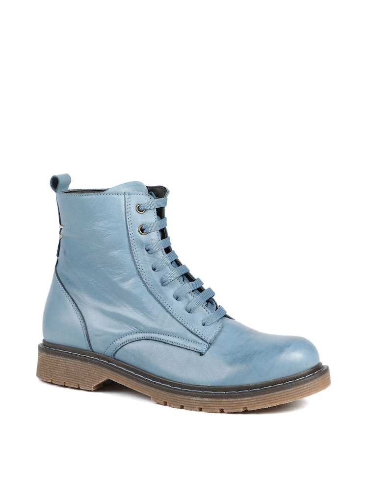 Pavers Denim All Leather Block Heel Ankle Boots - Image 1 of 1 Pavers Denim All Leather Block Heel Ankle Boots - Image 1 of 1