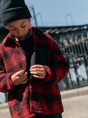 Red Check - Borg Fleece Shacket (3-16taon) - Larawan 3 ng 10