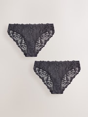 Charcoal Grey High Leg Ultimate Comfort Lace Knickers 2 Pack - Image 1 of 7