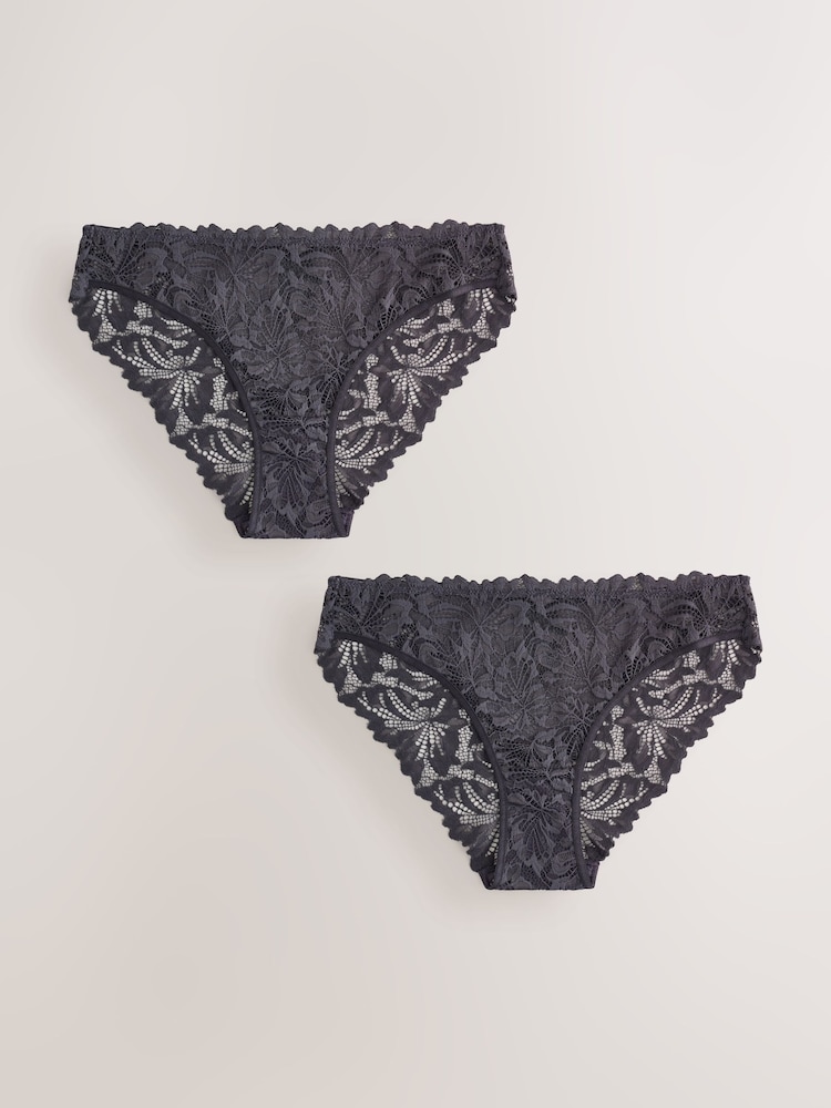 Charcoal Grey High Leg Ultimate Comfort Lace Knickers 2 Pack - Image 1 of 7