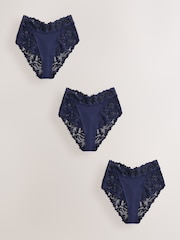 Navy High Waist High Leg Ultimate Comfort Lace Knickers 3 Pack - Image 1 of 4