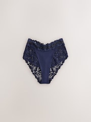 Navy High Waist High Leg Ultimate Comfort Lace Knickers 3 Pack - Image 2 of 4