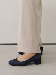 Navy Forever Comfort® Leather Round Toe Low Block Heels - Image 1 of 9