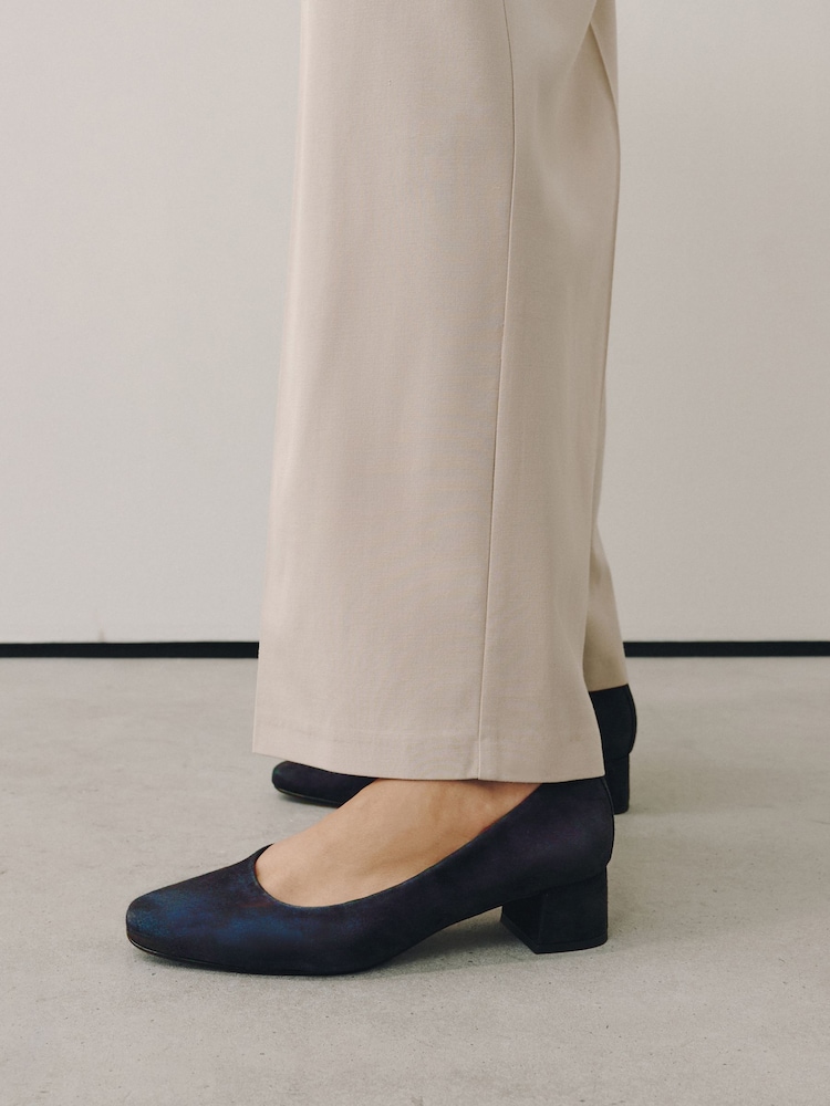 Navy Forever Comfort® Leather Round Toe Low Block Heels - Image 1 of 9 Navy Forever Comfort® Leather Round Toe Low Block Heels - Image 1 of 9